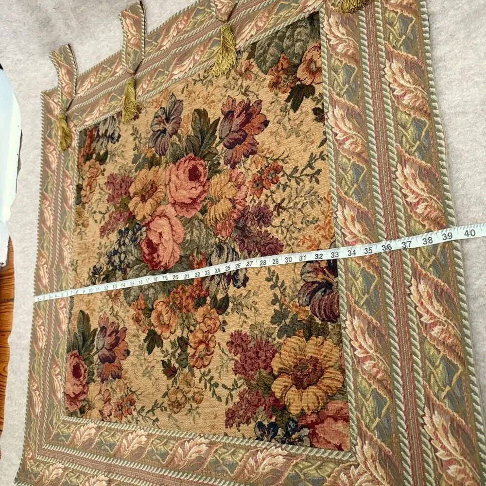 Vintage Renaissance Woven Arts Victorian Floral Tapestry Wall Hanging France